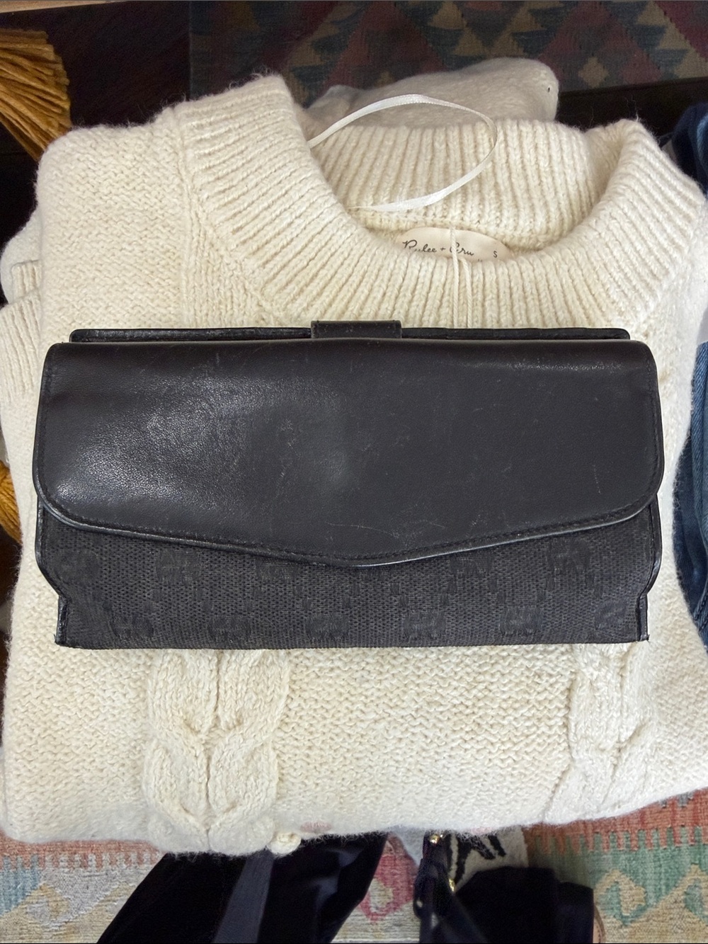 Vintage Gucci Black GG Canvas & Leather Envelope Wallet